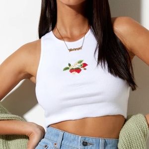 NWOT Motel Rocks Givas Crop Tank Top In White Strawberry Embryo